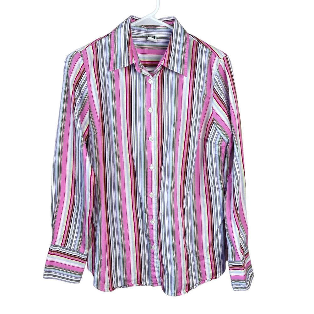 Vintage Y2k J.Crew Slim Fit Shirt Womens M‎ Multi Striped Long Sleeve Button Up